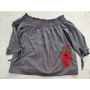 Gypsies & Moondust Off Shoulder Smocked Crop Top XL Rose Embroidery